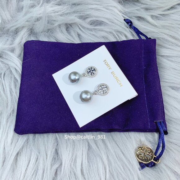 Tory Burch Miller Pavé Pearl Drop Earrings in Silver (Brand New) - Picture 5 of 5